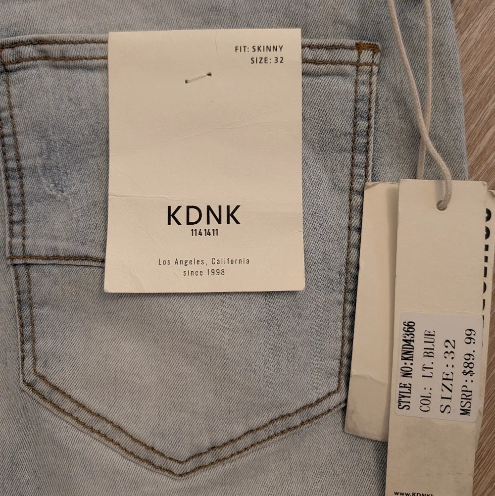 KDNK Tri-striped Bleached Skinny Jean Tinted Blue Size 32 New